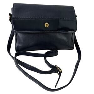 Etienne Aigner Womens Navy Blue Leather Flap Pocket Small Purse Shoulder Bag